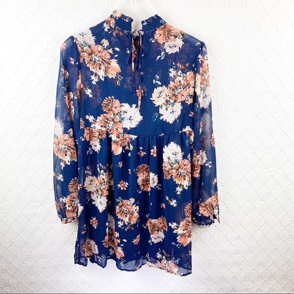 NWT As U Wish Blue Pink Floral Babydoll Dress Lagenlook Small - Picture 7 of 11